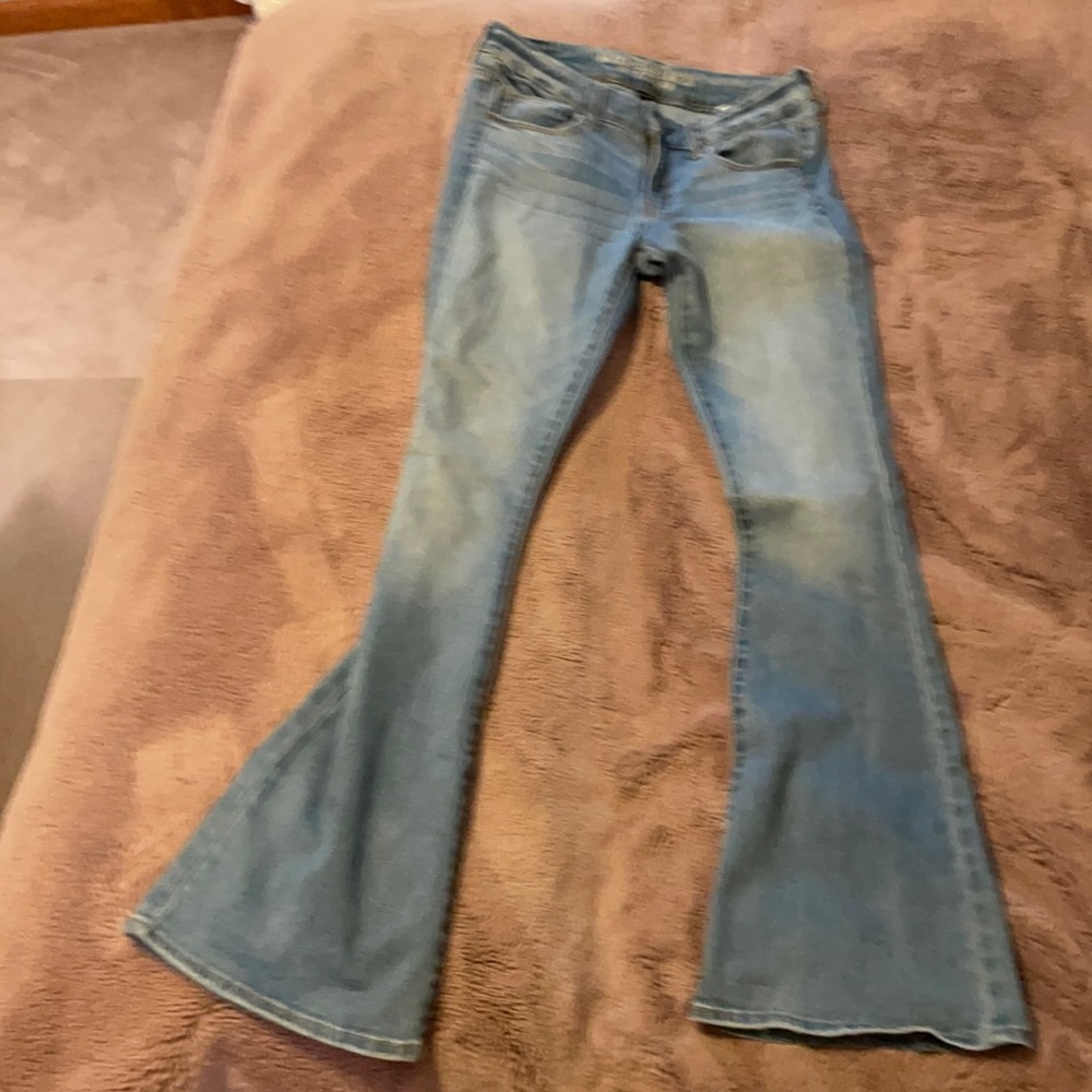 Mid rise long boho flare jeans